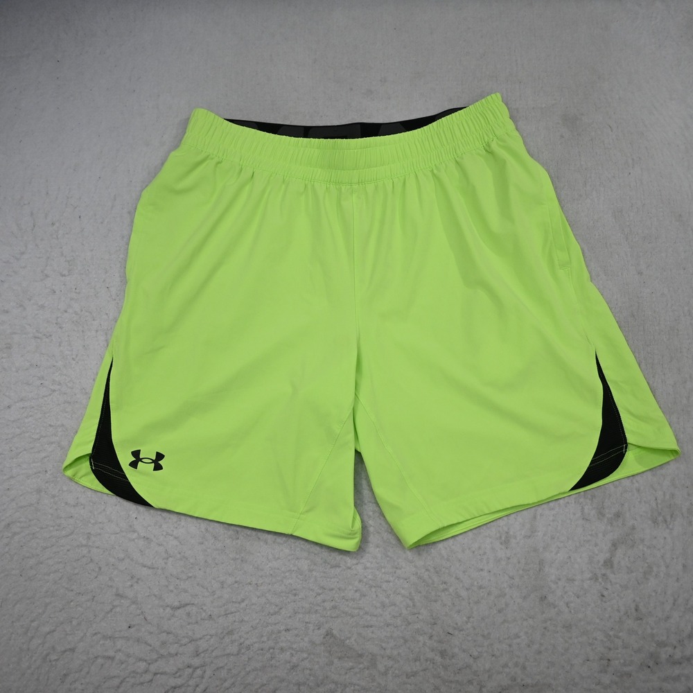 Under Armour Shorts Mens‎ Large Fitted Neon Green Black Athletic Gym Running